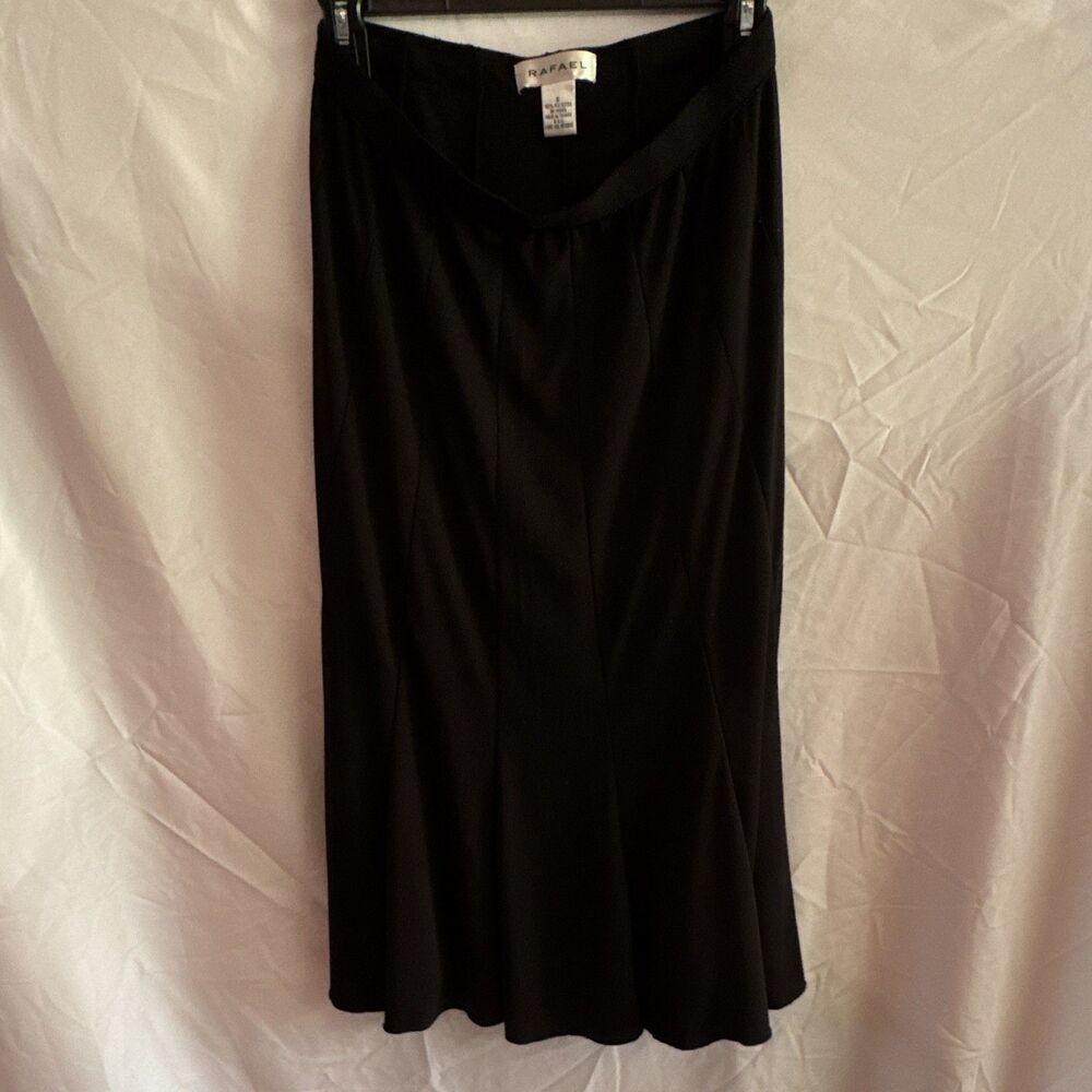 Rafael Black Pleated A-Line Pull-On Midi Skirt Women’s S Polyester Knit